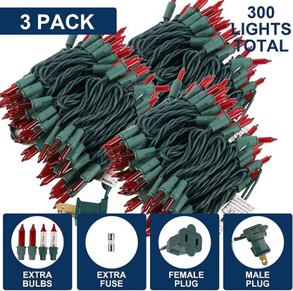 3 Pack Red Valentines String Lights, 100 Count Each, Incandescent Mini Christmas Lights, Connectable Xmas Tree Light for Indoor Outdoor Garland Birthday Holiday Wedding Festival Party