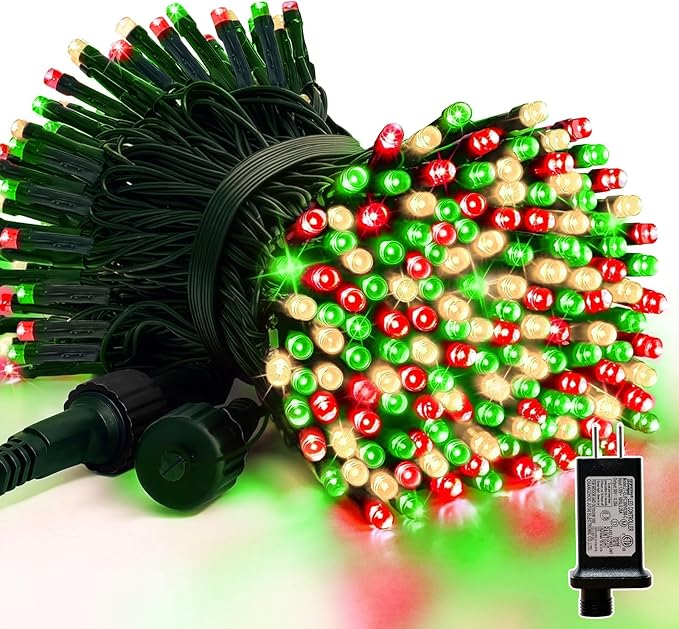 66ft Christmas Decorative Mini Lights, 200 LED Green Wire Fairy Starry String Lights Plug in, 16 Lighting Modes for Indoor Outdoor Xmas Tree Wedding Party Decoration (Red/Green/Warm)
