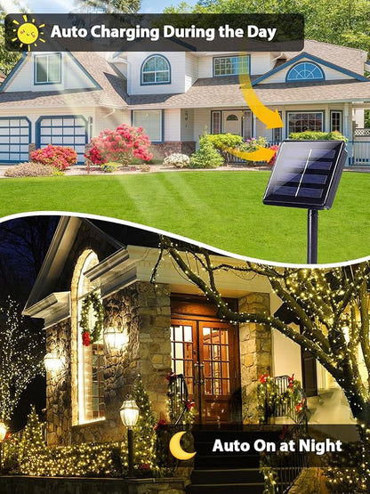 Solar String Lights Outdoor 2 Pack 200 LED Solar Christmas Light Warm White | 8 Lighting Modes, Memory Function, Auto On/Off, 66FT Waterproof Twinkle Lights for Outside Garden Yard Party Xmas Tree Decor