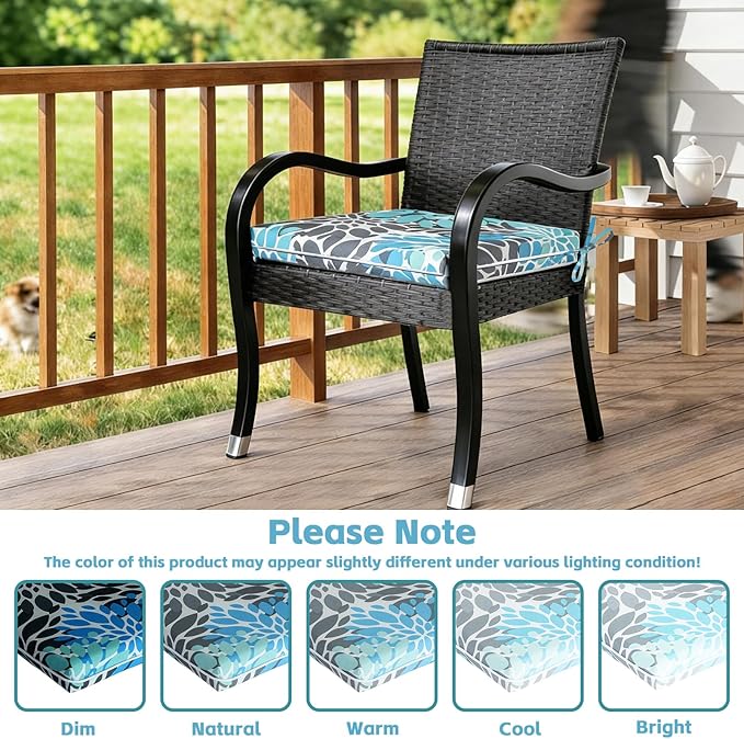 COZYVIDA Outdoor Chair Cushions Set of 4, 20"x20" Square Seat Pads with Tie Straps and YKK Zippers, 30D High-Density Foam, Water-Resistant Fabric,UV-Resistant 1000+ Hrs