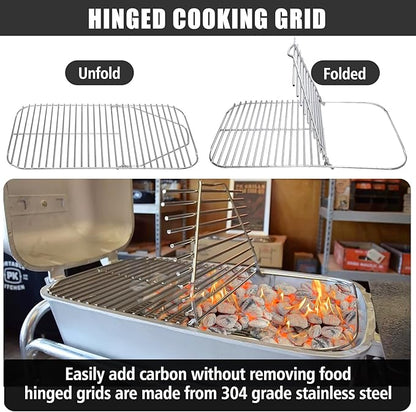 SafBbcue Stainless Steel Hinged Cooking Grid for PK Grill Smoker 300 Series Cooking Grate for PK Grills (1997-2020) BBQ Griddle with Lift Tab 304 Stainless Steel, Compatible with PK99011