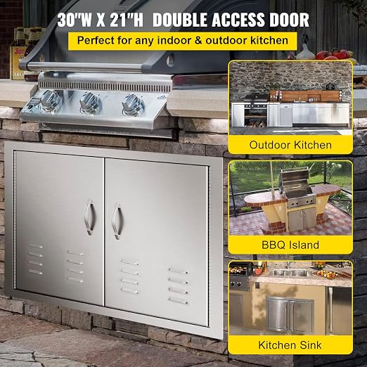 13.6Wx26Hx19.3D Inch Lower Sliding Rails Stainless Steel Roll Bin Pull Out Tray Outdoor Kitchen Trash Drawer, 13.6W x 26H x 19.3D & 30W x 21H Inch Double Door