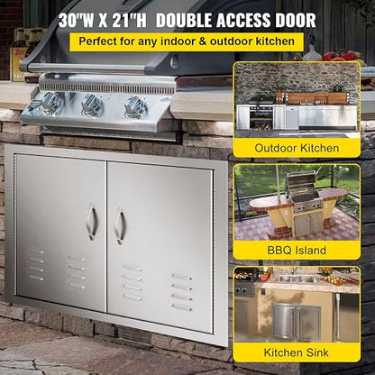 13.6Wx26Hx19.3D Inch Lower Sliding Rails Stainless Steel Roll Bin Pull Out Tray Outdoor Kitchen Trash Drawer, 13.6W x 26H x 19.3D & 30W x 21H Inch Double Door