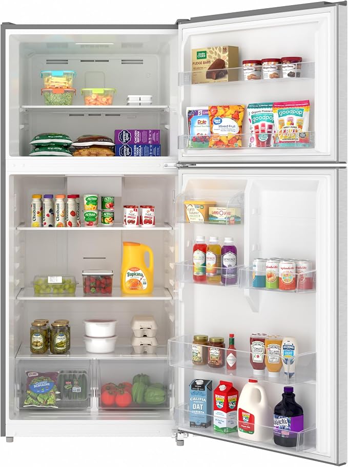KoolMore 30 Inch 18 Cu Ft Top Freezer Refrigerator, Stainless Steel, Freestanding Full Size Fridge Freezer for Home Kitchen or Garage