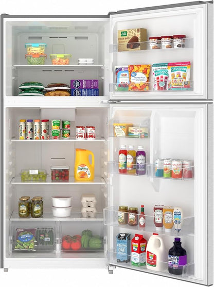 KoolMore 30 Inch 18 Cu Ft Top Freezer Refrigerator, Stainless Steel, Freestanding Full Size Fridge Freezer for Home Kitchen or Garage