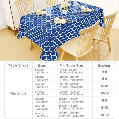 Smiry Rectangle Table Cloth, Waterproof Vinyl Tablecloths with Flannel Backing for Rectangle Tables, Wipeable Spillproof Plastic Tablecloth for Dining, Camping, Indoor and Outdoor (60"x84", Blue)