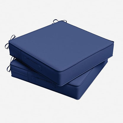 Outdoor Chair Cushion 22 x 22 x 4 Inches Patio Furniture Outdoor Waterproof Seat Cushion, Patio Chair Cushion with Handles and Ties, Square Dining Chair Cushion Set of 2, Blue