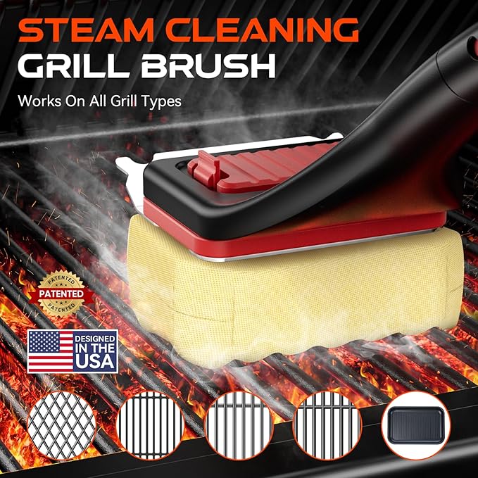 NEWKITCHEN Grill Brush Bristle-Free Steam Replaceable Cleaning Head [No Handle] Heat-Resistant Kevlar Head with Grill Scraper, Safe Barbecue Grill Cleaning Head for All Grill Types