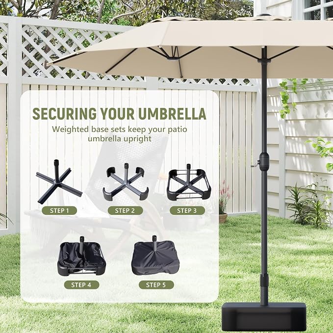 15FT Double-Sided Patio Umbrella, Outdoor Market Umbrella with Base