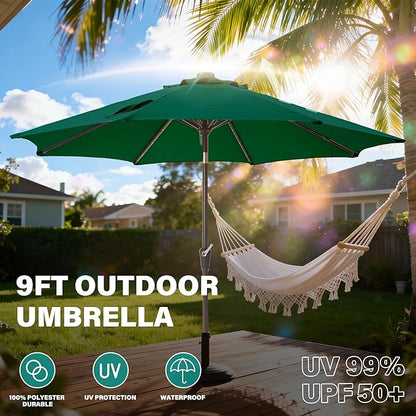 9FT Solar-Powered LED Patio Umbrella with Tilt Crank,Outdoor Market Umbrella with 32 Lights,Sunshade for Deck, Garden and Pool