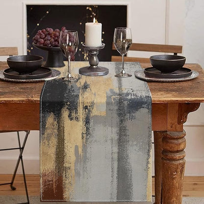 Emvency Modern Abstract Table Runner, Gold Foil Grey Textured Artistic for Kitchen Coffee Table Family Dinners Holiday Parties Wedding Events Decor(13x72 inch)