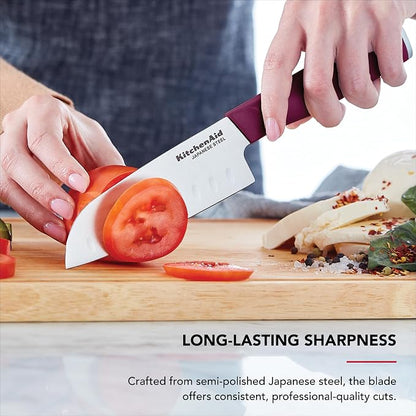 KitchenAid 4-Piece Chef Knife Set with Blade Covers, 6-Inch Chef Knife, 5-Inch Santoku, 5.5-Inch Serrated Utility, 3.5-Inch Paring Japanese Steel, Assorted Colors