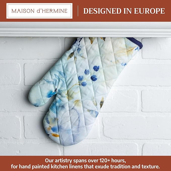Maison d'Hermine Oven Gloves 100% Cotton Oven Mitt 7" x 13" with Loop Heat Resistant BBQ Cooking Gloves Baking Grilling Kitchen Hotel Home Farmhouse Spring Summer (Pack of 1, Lazy Summer Days)