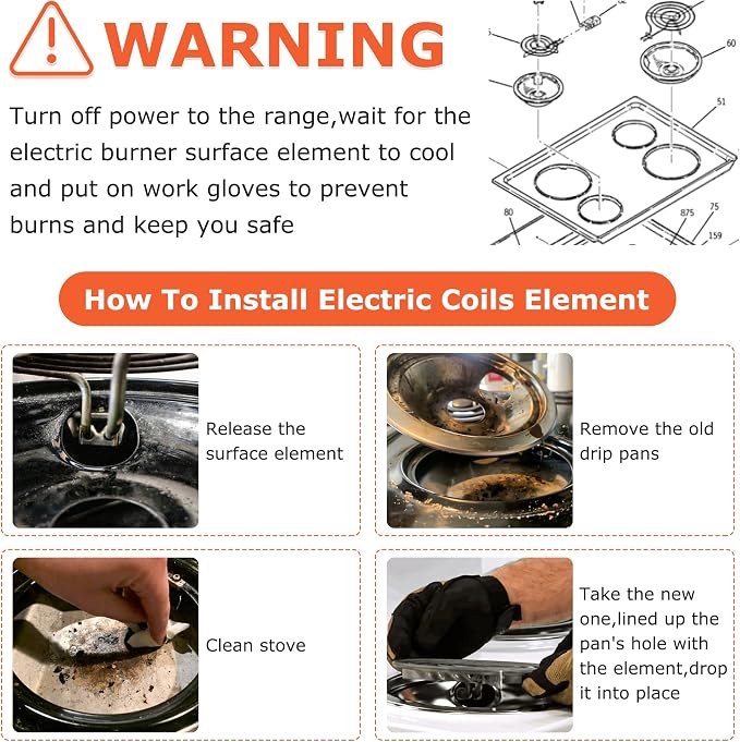 WB31T10010 WB31T10011 Chrome Drip Pans and WB30M1 WB30M2 Electric Stove Burners Replacement for G.E Hot-point Stove, 6" & 8” Drip Pans and Stove Burner Element Set by Fetechmate - 1 Year