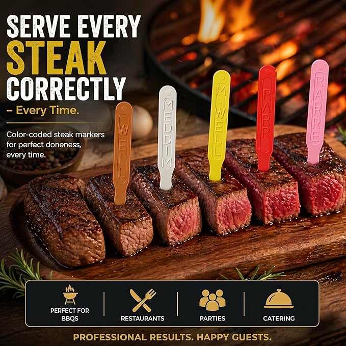 Kigley 3000 Pcs 3 Inch Steak Markers, Colorful Plastic Meat Doneness Picks Steak Temperature Sticks Assorted Doneness Label Rare, Medium Rare, Medium Well, Well for Catering, Barbecue, Party, Picnic
