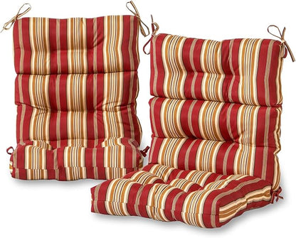 Outdoor Tufted High-Back Chair Cushions, One-Piece Hinged Seat and Back Design, Reversible with 4 Ties, Durable Polyester Fabric, Recycled Fiber Fill - Set of 2, Roma Stripe
