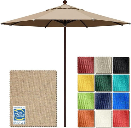 EliteShade USA 10-Year-Non-Fading 11Ft Market Umbrella Patio Outdoor Cylinder Auto Push-up Table Umbrella with Ventilation, Heather Beige