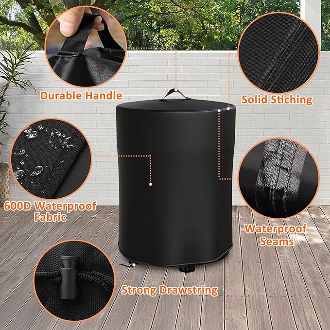 Fire Pit Cover for Ninja Fireside360 Outdoor Heater & Fire Pit, 23"Dia x 27"H 600D Waterproof Cover with Handle & Drawstring, Elevation Shelter for Ninja Firepit, Weather-Resistant Protector