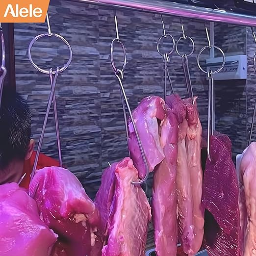 Alele Meat Hooks Butcher Hook 12.5inch Double Hooks Processing Meat Hook Stainless Steel Rotary Device Slaughtering Barbecue