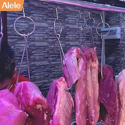 Alele Meat Hooks Butcher Hook 12.5inch Double Hooks Processing Meat Hook Stainless Steel Rotary Device Slaughtering Barbecue
