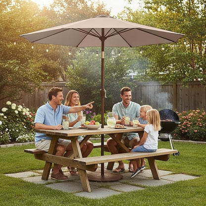 9ft Patio Umbrella with Push Button Tilt and Crank,Outdoor Market Table Umbrella UV Protection 8 Sturdy Ribs for Backyard,Garden,Pool,Deck(Beige)