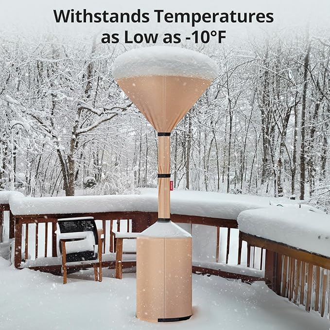 QH.HOME Patio Heater Covers, [2026 Upgraded Tear-Resistant Fabric] Waterproof with Robust Zipper,Dustproof/Wind/Sunlight/Snow-Resistant, (89"H x 33"D x 19"B ,Camel)