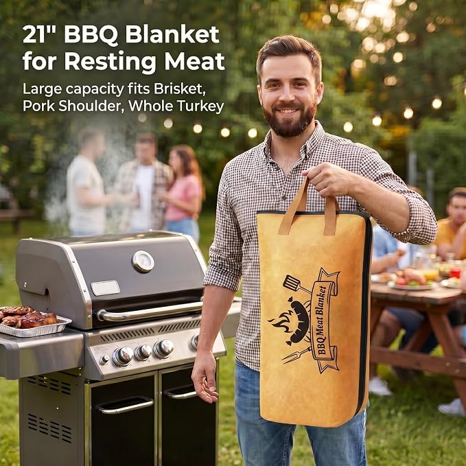 RINPIR 21pcs BBQ Grill Accessories Set with 21” Reusable Meat Blanket Black | Father’s Day Grilling Gifts for Men Dad, Stainless Steel Grill Tools Utensils Kit in Aluminum Case for Outdoor Camping