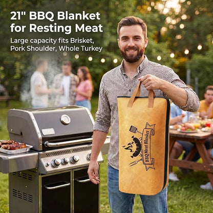 RINPIR 21pcs BBQ Grill Accessories Set with 21” Reusable Meat Blanket Black | Father’s Day Grilling Gifts for Men Dad, Stainless Steel Grill Tools Utensils Kit in Aluminum Case for Outdoor Camping