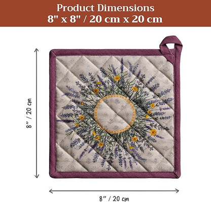Maison d' Hermine Pot Holders 100% Cotton Heat Resistant Potholders 8" x 8" Hot Pads with Loop BBQ Cooking Baking Hotel Farmhouse Kitchen Handling Hot Pans Spring Summer (Pack of 1, Fanny Lavender)
