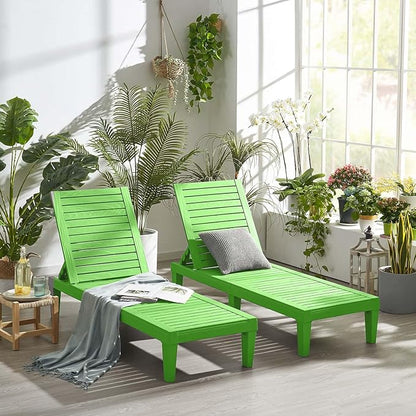 Nestl Sun Tanning Chair - Lime Green Chaise Lounge Chair Outdoor, Lightweight Pool Lounge Chairs Set of 2, Adjustable 5-Position Reclining Lawn Chair, Waterproof Beach Outdoor Lounge Chairs