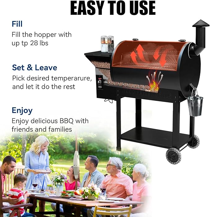 Z GRILLS 2026 Upgrade 8-in-1 BBQ Pellet Grill & Smoker, 697 sq in Cooking Area, PID Auto Temperature Control, 28 lbs Hopper Capacity, Outdoor Grill, Black (Grill Cover Included)