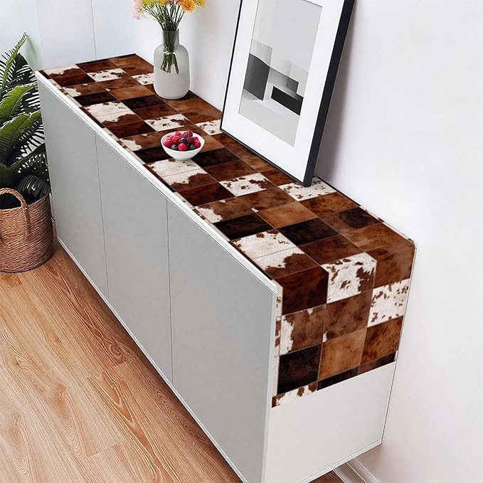 Cowhide Table Runner,Dining Decor for Kitchen Coffee Table Family Dinners Holiday Parties Wedding Events Decor(13x72 inch)