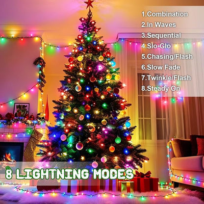 Christmas Lights Indoor Battery Operated String Lights Total 100LED 33Ft with Timer 8 Modes 16.4Ft*2 Waterproof Outdoor Indoor for Christmas Decor, Multicolor, 2-Pack