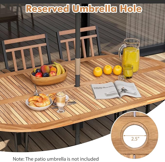 Tangkula 9 Pieces Outdoor Dining Set, Patio Furniture Set with Acacia Wood Top & Umbrella Hole, Metal Frame, Armchairs with Removable Cushions, Wood Dining Table & Chair Set for Yard, Garden, Deck
