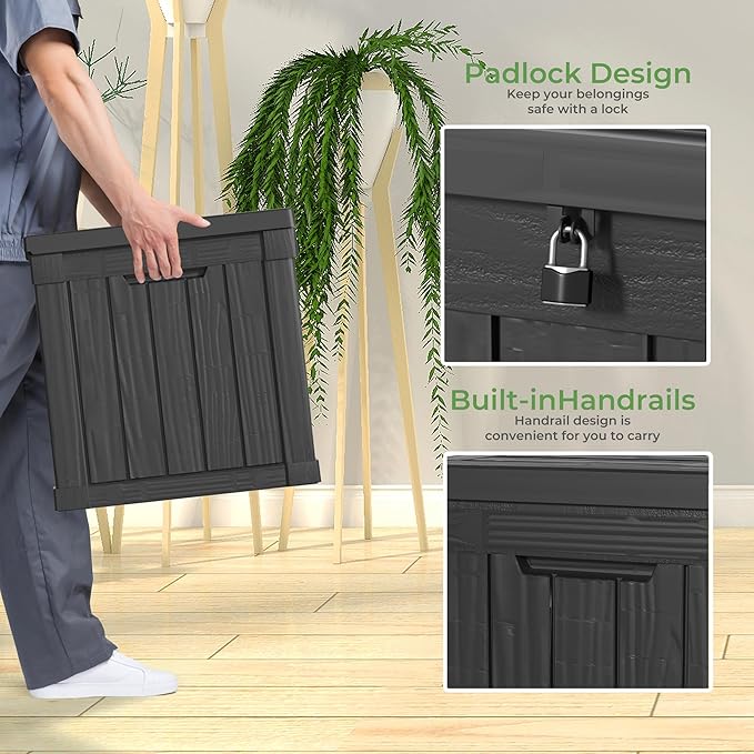 PatioZen 50 Gallon Resin Deck Box, Lockable Outdoor Storage Box for Patio Cushions Storage Furniture,Garden Tools, Pool Supplies, Weatherproof and UV Resistant (Black)