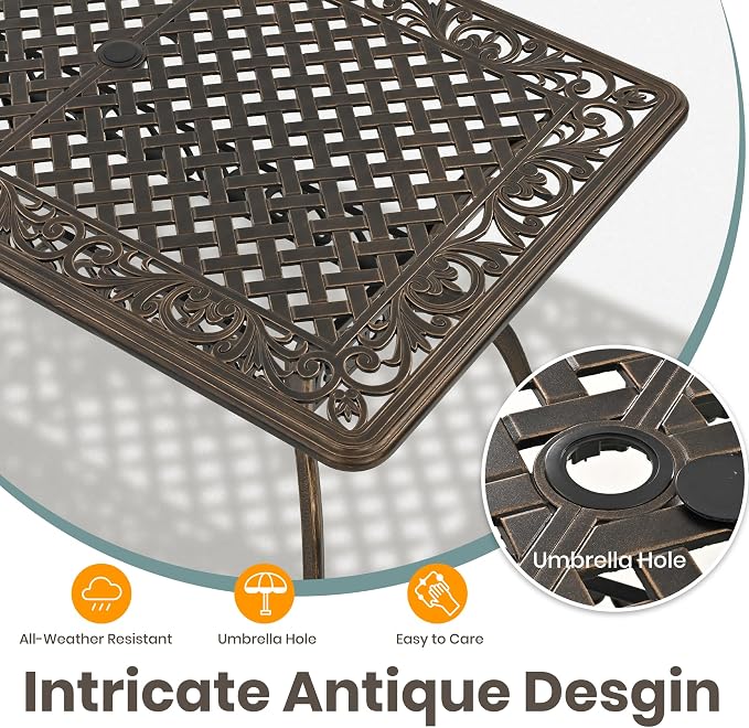 Pamapic 7-Piece Outdoor Dining Set,Cast Aluminum Patio Furniture with Vintage Table & 6 Stackable Chairs, Outdoor Furniture Set for Garden, Poolside (with 6 Cushion,Bronze)