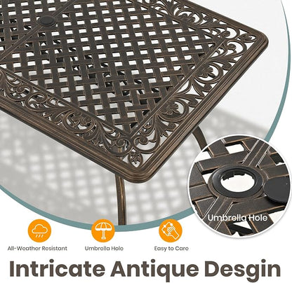Pamapic 7-Piece Outdoor Dining Set,Cast Aluminum Patio Furniture with Vintage Table & 6 Stackable Chairs, Outdoor Furniture Set for Garden, Poolside (with 6 Cushion,Bronze)