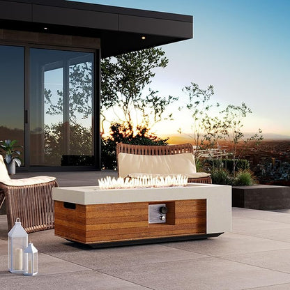 COSIEST 42" Outdoor Propane Fire Pit Table, Rectangular Gas Fire Pit Table with Concrete & Log Wood Grain Design, 50000BTU Fire Tables for Patio, Backyard, Garden Heating