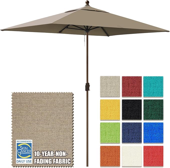 EliteShade USA 10-Year-Non-Fading 6.5x10Ft Rectangular Market Patio Umbrella, UPF 50+ UV Protection Performance Sun Umbrella, Heavy Duty Commercial Grade Outdoor Table Umbrella with Crank, Windproof Vented Top for Garden, Pool, Deck and Outdoor Playset...