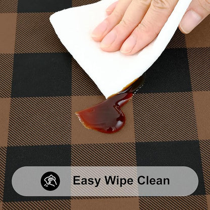 Smiry Rectangle Picnic Table Cloth, Elastic Waterproof Fitted Vinyl Tablecloths, Flannel Backed Buffalo Plaid Table Covers for Dining, Camping, Outdoor (Black and Brown, 30" x 48")