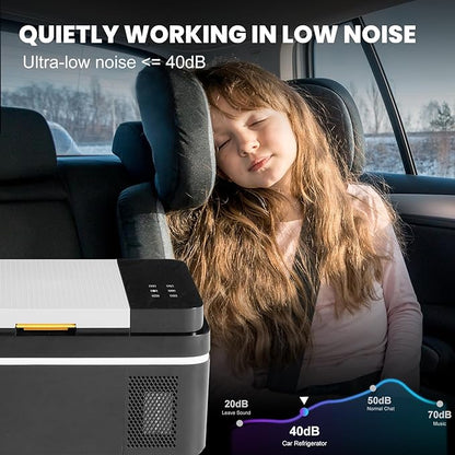 OLIXIS Portable Car Refrigerator, 21QT Single-Zone Electric Cooler for Vehicles, -4℉-68℉ Freezer Smart Control via Bluetooth with Car Battery Protection, Child Lock, 12/24V DC & 100-240V AC Powered