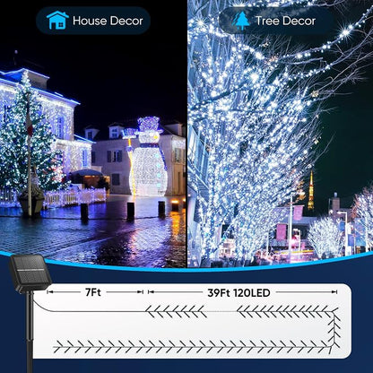Solar String Lights for Outside, 2-Pack Total 92FT 240 LED Solar Powered Fairy Lights IP65 Waterproof, Outdoor String Light for Patio, Yard, Tree, Balcony, Garden Decorations, Cool White