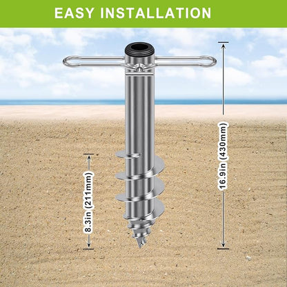 Dolibest Beach Umbrella Sand Anchor, Heavy-Duty Steel Beach Umbrella Holder with 3 Sleeves (Fits 1-2" Poles), Windproof Beach Umbrella Stake, Fully Welded Spiral Base Design for Ultimate Stability