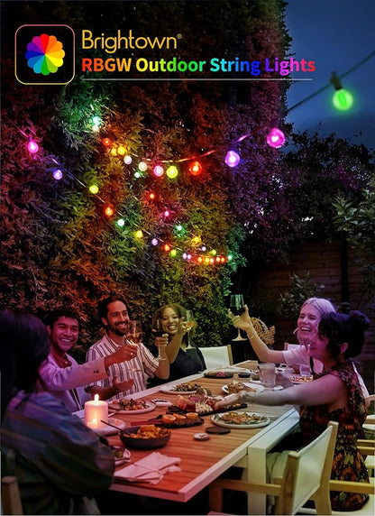 Brightown Outdoor String Lights 29 Feet G40 LED Patio Lights, 13 Plastic Edison Bulbs(1 Spare), Remote, Timer, Waterproof Connectable Hanging Light for Backyard Porch Balcony Party Decor, Multicolor