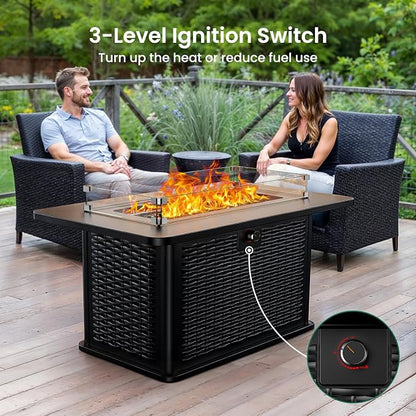 Ciays 43-Inch Rectangular Propane Fire Pit with 60,000 BTU Output, Outdoor Gas Fire Pit Table Premium for Outside Patio with 304 Stainless Steel H-Burner, Glass Stones, and Wind Guard