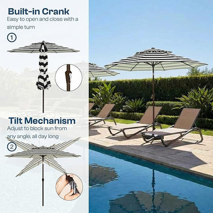 Patio Umbrella, 2 Tier Outdoor Table Umbrella, Large Vented Market Umbrellas with Push Button Tilt and Crank, 8 Sturdy Ribs for Backyard, Deck, Pool, UPF50+ UV Protection
