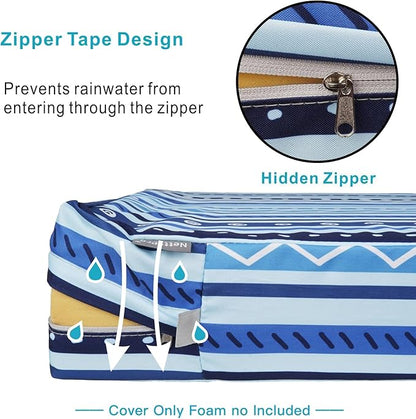 NettyPro Outdoor Cushion Slipcovers Waterproof 4 Pack Patio Chair Seat Cushion Covers with Zipper and Tie, 22 x 20 x 4 Inch, Replacement Cover Only, Stripes Blue