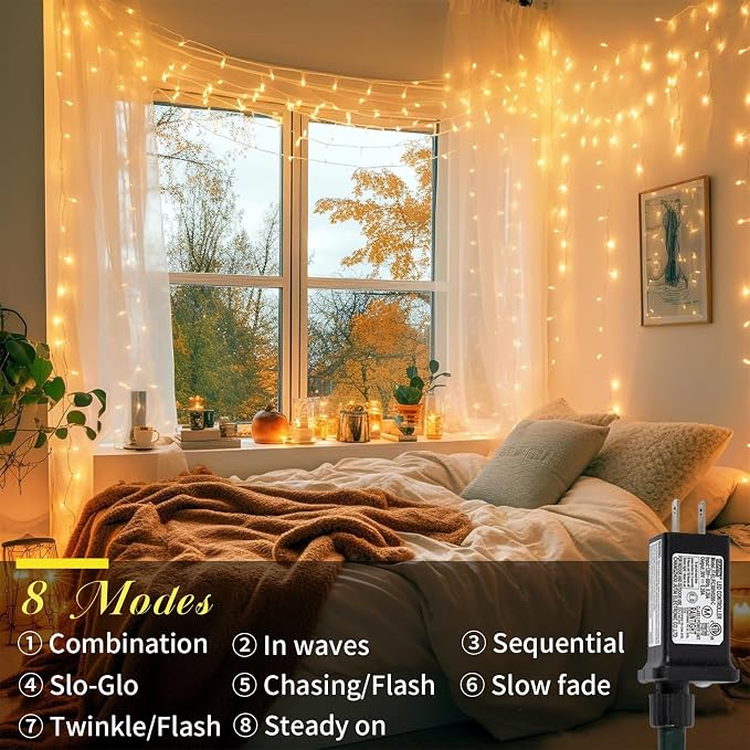 YEGUO 165ft 500 LED String Lights Outdoor Waterproof, Clear Wire Christmas Lights Indoor Plug in, 8 Modes Fairy Light for Bedroom Classroom Christams Party Wedding Tree Decor(Warm White)