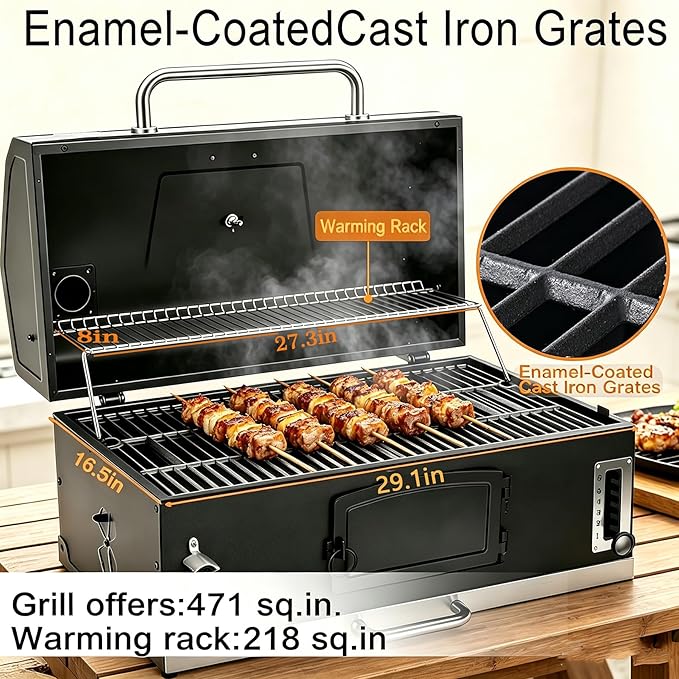 Built In Charcoal Grill Large Charcoal BBQ Grills with 480 Square Inches Oversize Cooking Area, Outdoor Cooking Grill with Charcoal Trays for Backyard, Patio and Parties