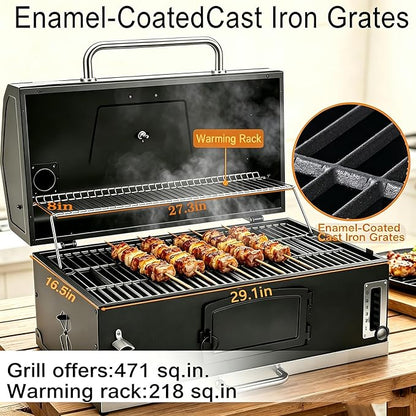 Built In Charcoal Grill Large Charcoal BBQ Grills with 480 Square Inches Oversize Cooking Area, Outdoor Cooking Grill with Charcoal Trays for Backyard, Patio and Parties